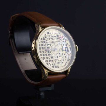 Watch Product Photography Luxury watch with intricate skeletal design and brown leather strap, captured by Coldea Productions for product photography