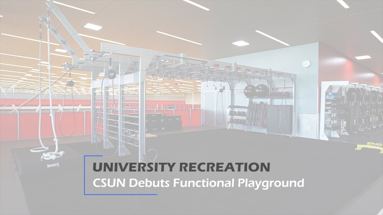 Functional playground equipment setup at CSUN University Recreation, presented in a promotional video by Coldea Productions.