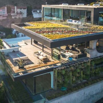 Modern luxury hillside home with a green rooftop garden and spacious terrace, photographed by Coldea Productions