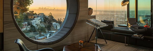 Luxurious Hollywood Hills residence with panoramic views of Los Angeles at sunset, captured by Coldea Productions for a real estate video.