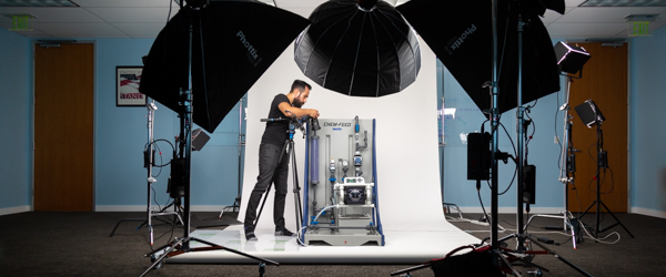 A professional video production studio setup with lighting and equipment, showcasing Coldea Productions' expertise as a full-service video production company.
