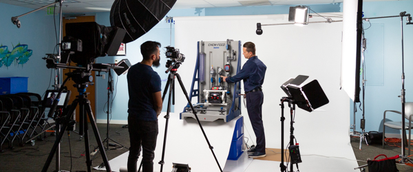Rob Gledhill of Blue-White Industries demonstrates the Plastic Chemical Feed Skids, filmed by Alexis Mendez of Coldea Productions.