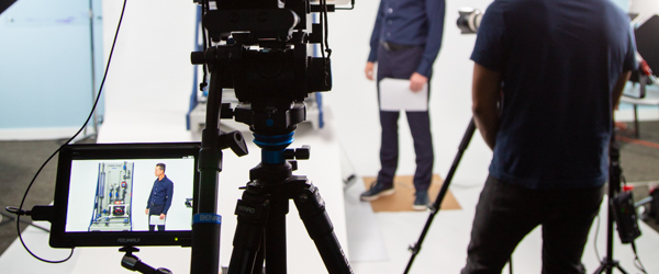 This behind-the-scenes image features Coldea Productions filming a detailed product presentation of Blue-White Industries' Plastic Chemical Feed Skids, led by Rob Gledhill. Through expert videography and lighting, Coldea Productions effectively showcases product features and functionality to enhance Blue-White Industries’ brand visibility.