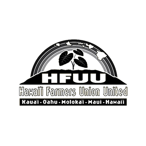 Hawaii Farmers Union United (HFUU) black logo featuring a plant and Hawaiian islands